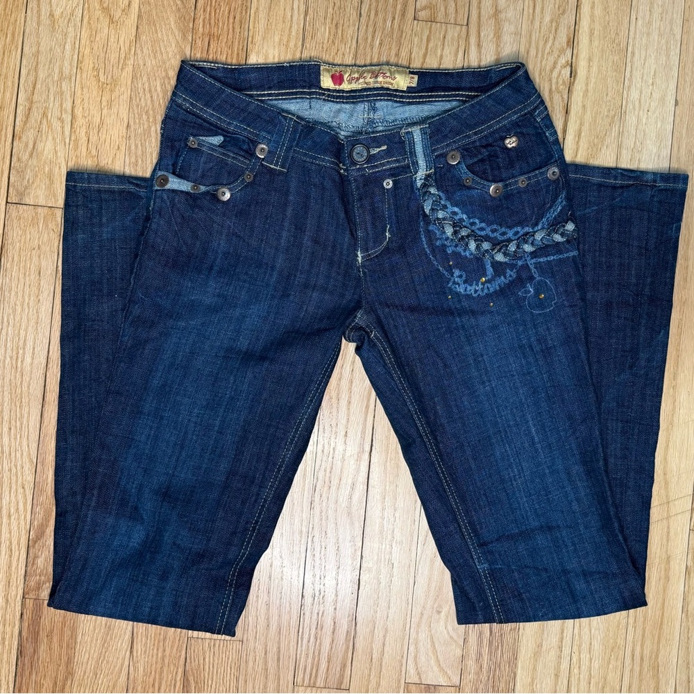 Y2K Apple Bottoms Bootcut Jeans Embroidered Embellished Dark Wash size 7/8 RARE